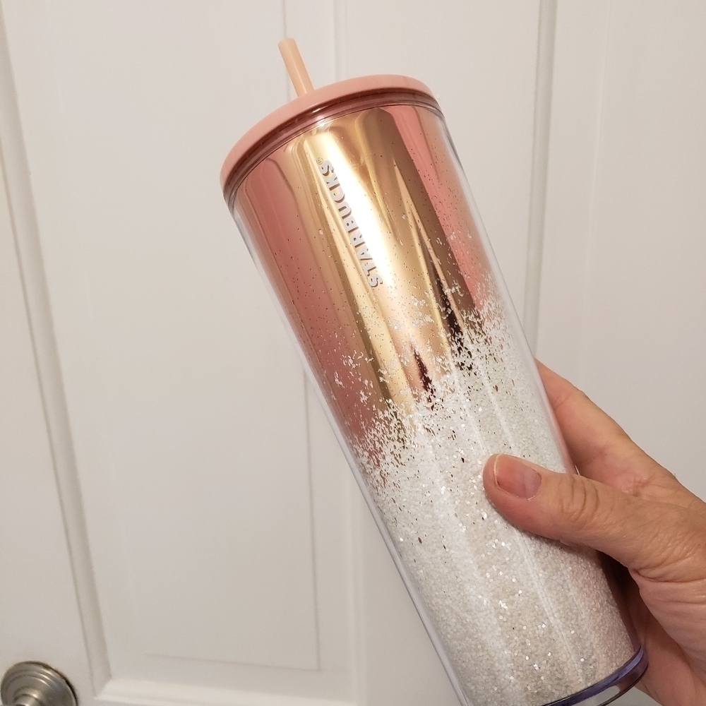 Starbucks Holiday 2019 Cascading Snow Rose Gold Pink Glitter 24 Oz T… - Picture 3 of 8